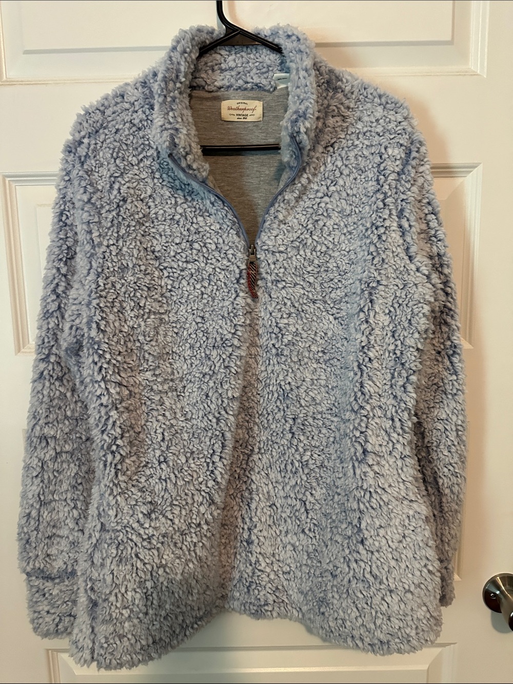 Weatherproof Women's Light Blue Sherpa Scoop Neck Zip Pullover
